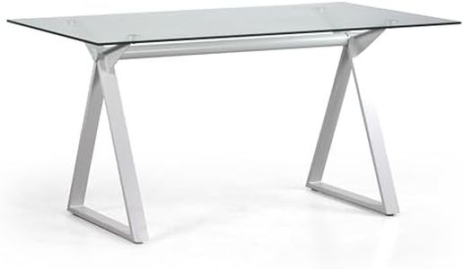 WeHome - Tavolo Da Pranzo Rettangolare Smart Con Top In Vetro Temperato, Tavolo Cucina, Tavolo Salotto, Tavolo Da Cucina Con Gambe In Ferro,arredamento Casa, 150x90x75 Cm (Bianco)