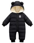 Newborn Romper Girls Boy Down Hooded Romper Winter Warm Snowsuit Bunting Cotton Jumpsuit Black, 3-6 Months