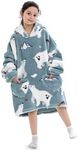 Ruiuzioong Kids Oversized Blanket Hoodie,Hooded Sweatshirt,Super Soft Warm Comfortable Blanket Hoodie, Polar Bear, 7-13 Years