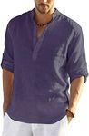 COOFANDY Men's Cotton Linen Henley Shirt Long Sleeve Hippie Casual Beach T Shirts Purple