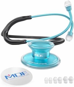 MDF Instruments, Acoustica Lightweight Stethoscope for Doctors, Nurses, Students, Home Health Use, Adult, Dual Head, Black Tube, Aqua Chestpiece-Headset, MDF747XPAQ11