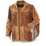 Men's Traditional Cowboy Western Leather Jacket Coat with Fringe Native American Jacket Suede Beaded-2XL Black