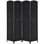 HOMCOM 4 Panels Room Divider, 6 Ft Tall Indoor Portable Folding Privacy Screens, Hand-Woven Double Hinged Freestanding Partition Wall Divider for Home Office, Black