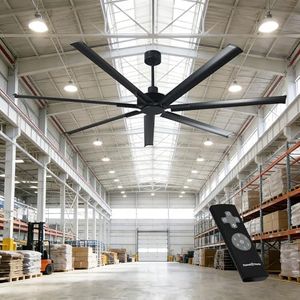 100 Inch Ceiling Fans without Lights, Industrial Black Large Ceiling Fan No Light for Living Room Shop Garage Bedroom Indoor Outdoor, Remote Control, Reversible 7 Aluminum Blades, Ventilador De Techo