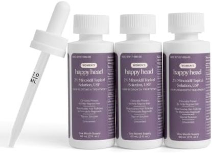 Happy Head Minoxidil Topical Hair Serum 2% Solution for Women - Fast-Absorbing, Unscented Formula for - 3-Month Supply (3 x 60 mL Bottles)