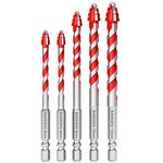 5 Pcs Eccentric Drill Bit,Masonry Drill Bits,Professional Tungsten Carbide Drill Bit for Tile,Glass,Quartz,Porcelain,Cement,Ceramic,Brick,Granite,Marble,Plastic,Wood (6,6,8,10,12mm)