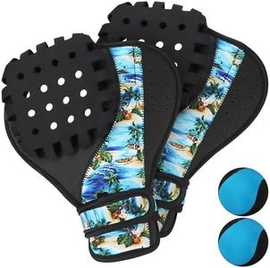 Water Bouncing Ball and Catch Gloves Set – 2 Water Skip Balls with Ambidextrous Neoprene Catch Mitts, Adjustable Wrist Strap, Non-Slip Drain Hole Design for Pool Beach Lake Summer Water Games