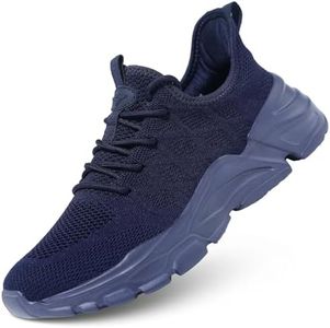 Mens Running Shoes Mesh Lightweight Walking Tennis Sneaker Slip-on Breathable Casual Work Shoes Soft Sole, Dark Blue, 10