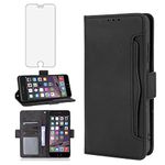 Asuwish Compatible with iPhone 6plus 6splus 6/6s Plus Wallet Case and Tempered Glass Screen Protector Card Holder Credit ID Slot Phone Cover for iPhone6 6+ iPhone6s 6s+ i 6P 6a S Six Women Men Black