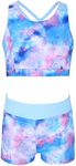 FEESHOW Kids Girls 2-Piece Swim Outfits Sport Crisscross Back Crop Bra Top Booty Short Set Beach Active A Pink 12 Years