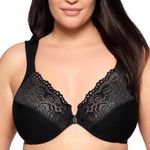 Glamorise Women's Wonderwire Front-Closure Bra Underwire #1245, Black, 50DD