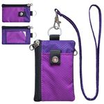 CHENSPRX Minimalist RFID Blocking Small Wallet with ID Window,WaterResistant Zip Id Case Wallet with Lanyard Keychain for Cards,Cash,Travel,Women,Men, GreenOnion+DarkGreen (Violet+Purple)