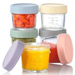 KITOME Glass Baby Food Container Jar With Lids, Salad Dressing Container To Go, Leakproof Mini Glass Mason Jar Sauces, Small Dip Containers Lunch Box. (Size- 80Ml- Pack Of 6, Multicolor)