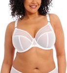 Elomi Women's Matilda Plunge Bra. Three-Piece Cups Sheer Mesh Cups Side Support Panels Moveable J-Hook for Racerback DD+ Bras, White, 16DD