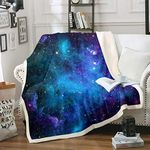 Galaxy Outer Space Fleece Throw Blanket Starry Nebula Sherpa Blanket Universe Galaxy Plush Blanket Astronomy Astrology Fuzzy Blanket for Sofa Bed Couch for Kids Boys Girls Adults,Double 60x79 Inch