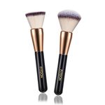 FITDON Foundation Brush and Powder Brush, 2PCS Professional Flat Top Kabuki Makeup Brush Bronzer Blush Brushes for Liquid, Cream and Powder