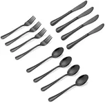 LIANYU 12-Piece Black Kids Silverware Set, Stainless Steel Toddler Utensils Flatware Set, Child Cutlery Tableware for 4, Include knife Fork Spoon, Mirror Finished, Dishwasher Safe
