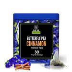 BLUE TEA - Butterfly Pea Flower Cinnamon Tea - 30 Tea Bags - Plant Based | ANTIOXIDANT RICH | Aparajita - Shankhpushpi | Herbal Tea - Caffeine Free - Detox Tea - Calming Tea - Flower Based - Vegan - Non-GMO | Reusable Tin Pack