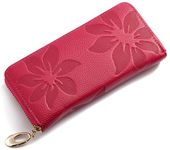 AprinCtempsD Women's Long Wallet Genuine Leather Ladies Clutch Floral Large Capacity Coin Purse Fashion Credit Card Organizer Elegant with Zipper (Rose)