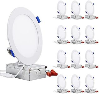TORCHSTAR Basic Series 12-Pack 6 Inch Ultra-Thin LED Recessed Lighting with Junction Box, Aluminum, 2700K Soft White, 5%-100% Dimmable Slim Recessed Downlight, 12W 850LM, ETL and Energy Star