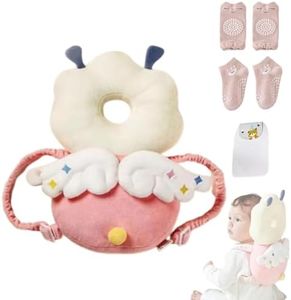 MINOCHI Baby Head Protector Backpack, Adjustable Head Protection Backpack with Baby Knee Pads for Crawling, Soft, Breathable and Wearing Safety Head Protector - Pink Fairy