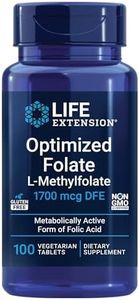 Life Extension 1000 mcg Optimized Folate Tablets, 100 Count