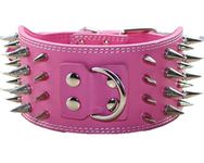 haoyueer 3" Sharp Spiked Studded Leather Dog Collar for Training,Sports,Walking,Medium,Large,X-Large,for Pitbull,Labrador,Boxer (M, Hot Pink)