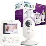 Philips Avent Baby Monitor with Camera, Day and Night Vision, High Range, Eco Mode, FHSS Technology, 2.7 Inch Colour Screen, 10 Hours Battery Life, White (Model SCD833/26)