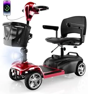 iScooter X-02 Mobility Scooter, Electric Wheelchair Device, 4 Wheel Foldable Mobility Scooter for Adults, with LED Headlight, Basket, Cup Holder, Back-Up Alarm Bell, Lightweight and Convenient