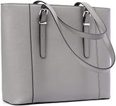 Telena Laptop Tote Bag for Women 15.6 inch Leather Briefcase Vintage Shoulder Handbag Work Purses Grey