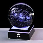 3.15" K9 Crystal 3D Solar System Ball with Black LED Colorful Light Base, Engraving Solar System Star Planet Model Ornaments, Science Universe Astronomy Gifts for Men