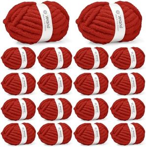 Inhand Classic Red Chunky Chenille Yarn for Hand Knitting,Thick Bulky Mom Blanket Yarn for Crocheting,Soft Fluffy Yarn for Mother’s Day Gifts and Crafts for Women/Grandma,18 Pack (29.5Yds/8.4oz Each)