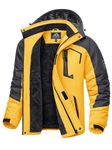 KEFITEVD Men Windproof Fleece Jackets Winter Warm Ski Raincoats Outdoor Soft Shell Coats with Detachable Hood,Yellow Grey,3XL