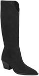 Coutgo Womens Wide Calf Cowboy Boots Suede Knee High Chunky Heel Pointed Toe Western Cowgirl Boots, Black, Size 8