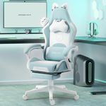 Dowinx Gaming Chair Cute with Cat Ears and Massage Lumbar Support, Ergonomic Computer Chair for Girl with Footrest and Headrest, Comfortable Reclining Game Chair 290lbs for Adult, Teen, Blue