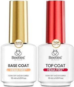 Beetles 15ml Gel Base and Top Coat Set HEMA Free, TPO Free Top Coat Gel Nail Polish & Base Clear Glossy Long Lasting No Wipe Soak Off Upgraded Safe Low-Sensitivity, No More Damaged Gifts for Women