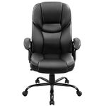 costoffs Faux Leather Executive Office Chair Height Adjustable Desk Chair Big Computer Swivel Chair with Sturdy Metal Base Black