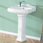 Miuara Pedestal Sink 23 Inch - 3 Hole Bathroom Pedestal Sink, White Pedestal Sink 23 x 19 Inch, Bath Pedestal Sink Combo, Ceramic Pedestal Sink for Bathroom, with Overflow Hole