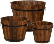 Best Choice Products Set of 3 Wooden Bucket Barrel Garden Planters Set Rustic Decorative Flower Beds for Plants, Herbs, Veggies w/Drainage Holes, Multiple Sizes, Indoor Outdoor Use