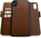 Dreem Fibonacci 2-in-1 Wallet Case for Apple iPhone X & Xs - Luxury Vegan Leather, Magnetic Detachable Shockproof Phone Case, RFID Card Protection, 2-Way Flip Stand - Chocolate