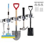 Beilala Mop Broom Holder Heavy Duty, Stainless Steel Wall Mount Tools Organizer Rack with 4 Positions 5 Hooks for Utility Room, Kitchen, Bathroom, Garage, Laundry, Garden and Office