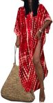 Bsubseach Women Beach Kaftan Dresses Stripe Print Plus Size Bathing Suit Cover Ups Caftan Loungewear Dress Red