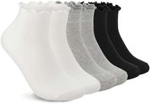 DarkCom Ruffle Socks Womens 6 Pairs，Cute Ankle Lettuce Edge Frilly Crew Athletic Socks