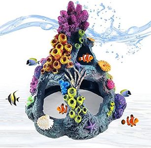 Reofrey Aquarium Coral Decorations Fish Tank Decor, Betta Resin Artificial Landscape Fish Hideaway Rock Coral Reef Ornament, Fish House for Betta Sleep Rest Hide Play Breed