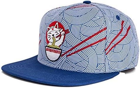 Blackskies® Ramen Snapback Cap | Femmes Hommes Baseball Casquette Basecap Bleu Nouilles Chat Japon