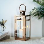 TRIROCKS Stainless Steel Decorative Lantern 30cm High Metal Candle Holder with Clear Glass Panels Perfect for Home Decor Living Room Parties Events Tabletop Indoors Outdoors (Rose Gold)