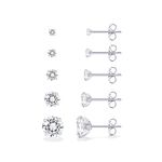 PAVOI 14K Gold Plated Five Pairs Stainless Steel Stud Earrings Set for Women | Hypoallergenic 5 Earrings Pack | Premium Cubic Zirconia Studs, Stainless Steel White Gold, Cubic Zirconia