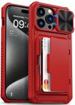 Vihibii for iPhone 15 Pro Max Wallet Case with Card Holder (4 Cards) & Slide Lens Protective Cover & Kickstand & Raised Edges Protect Screen, Shockproof Rugged Case for iPhone 15 Pro Max 6.7", Red