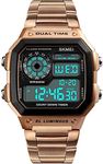 Men's Luxury Digital Quartz Waterproof Wrist Watches Dual Time Countdown Alarm Stopwatch Backlight Multi-function Watch (Rose gold)