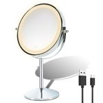 Makeup Mirror with Light, 8 inch Rechargeable 1X 10X Magnifying Mirror with Lights, Lighted Vanity Mirror with Magnification, Double Sided 360° Rotation, 3 Colors and Brightness Adjustable